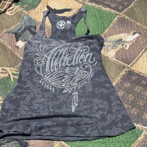 Affliction Women's Black Tank Top with Silver Design